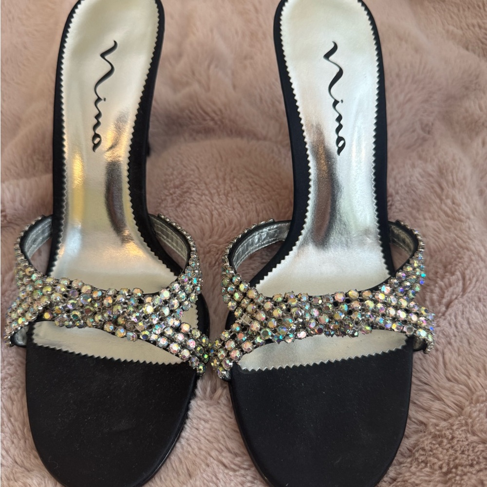 Nina Black and Silver Embellished Women's Heels size 10